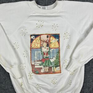 Pannill Sweatshirt Womens L White Christmas Nutcracker Glitter Vintage USA